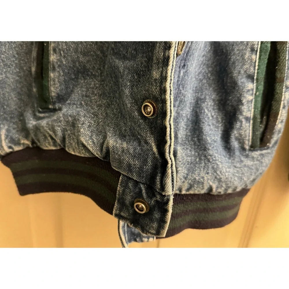 GAP Vintage 90s Denim Varsity Bomber Jacket Wool Blend Sleeves Kids Small/P EUC